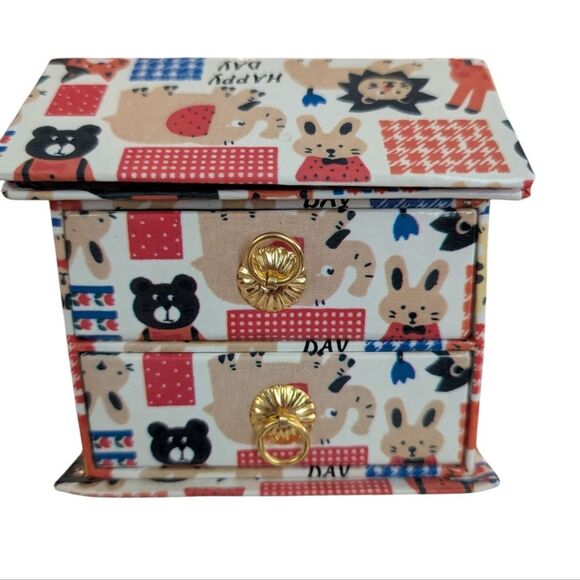 Vintage Zoo Theme Cardboard Trinket Jewelry Box Storage - Picture 1 of 8